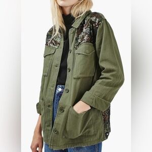 ❌SOLD❌  Top Shop Camo Sequin Shacket (short Jacket), Size: US 6